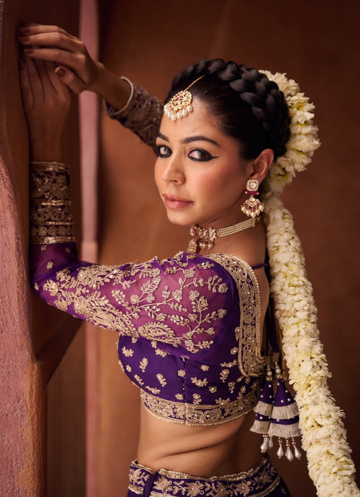 Purple Sequinned Silk Lehenga Set KAPDA DORI - Fabilicious Fashion