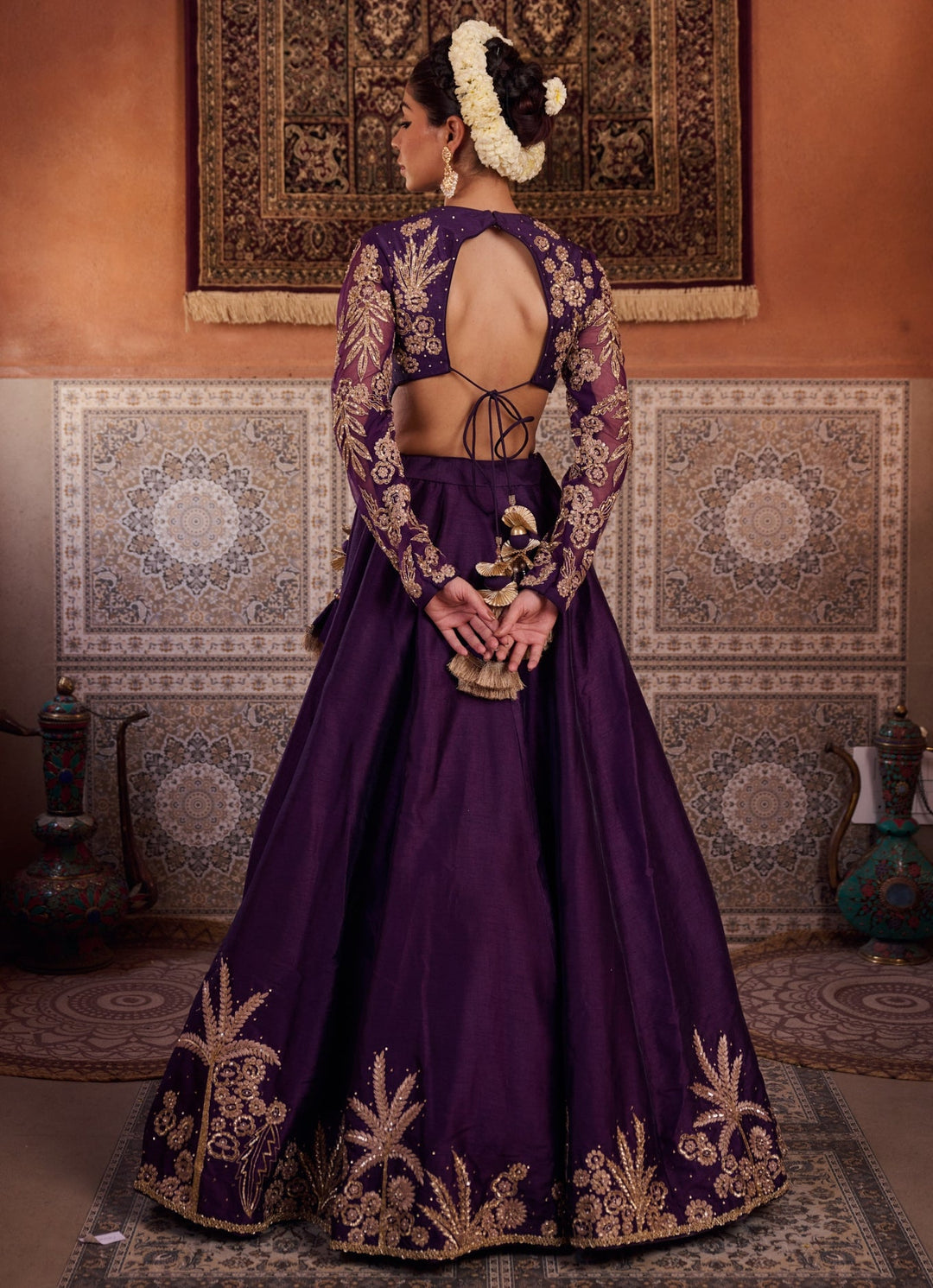 Purple Sequinned Silk Lehenga Set KAPDA DORI - Fabilicious Fashion