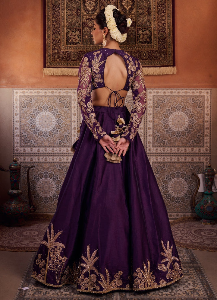 Purple Sequinned Silk Lehenga Set KAPDA DORI - Fabilicious Fashion