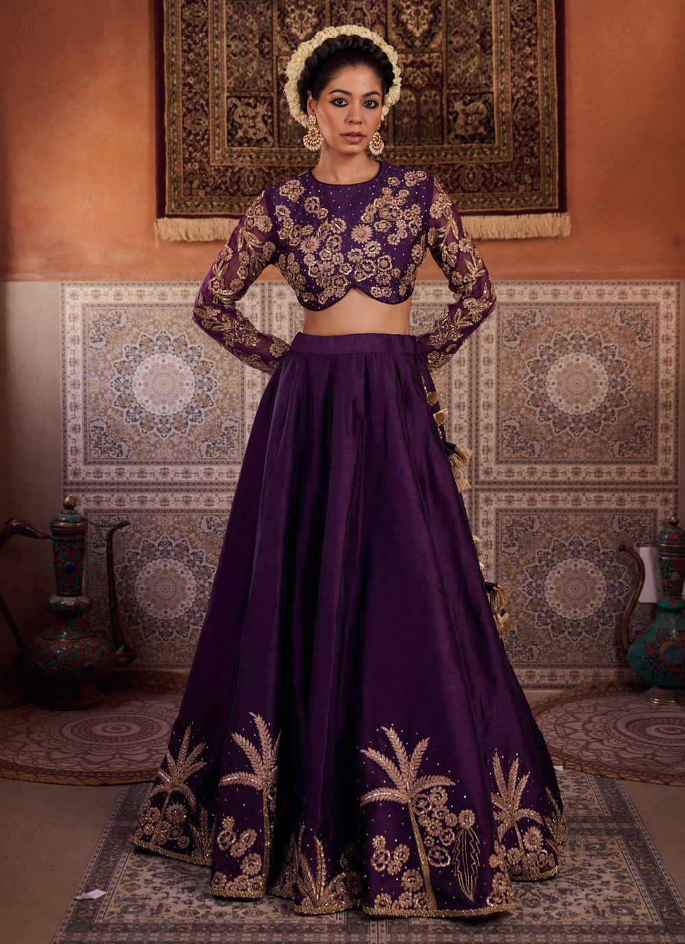 Purple Sequinned Silk Lehenga Set KAPDA DORI - Fabilicious Fashion