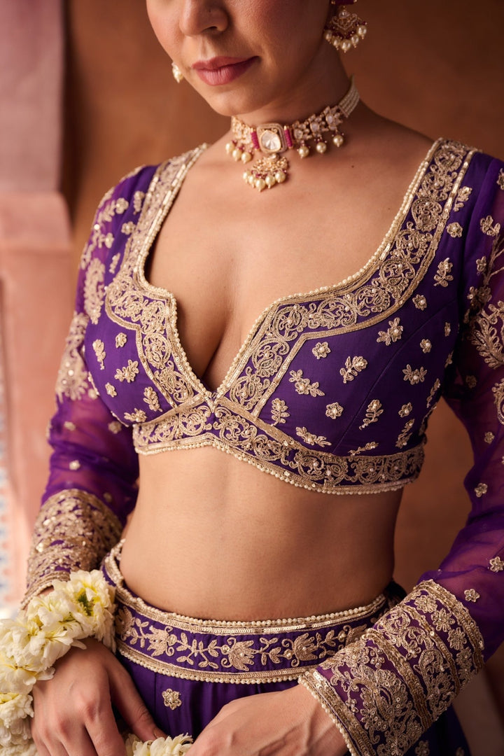 Purple Sequinned Silk Lehenga Set KAPDA DORI - Fabilicious Fashion
