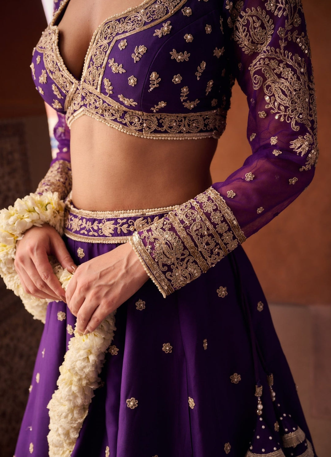 Purple Sequinned Silk Lehenga Set KAPDA DORI - Fabilicious Fashion