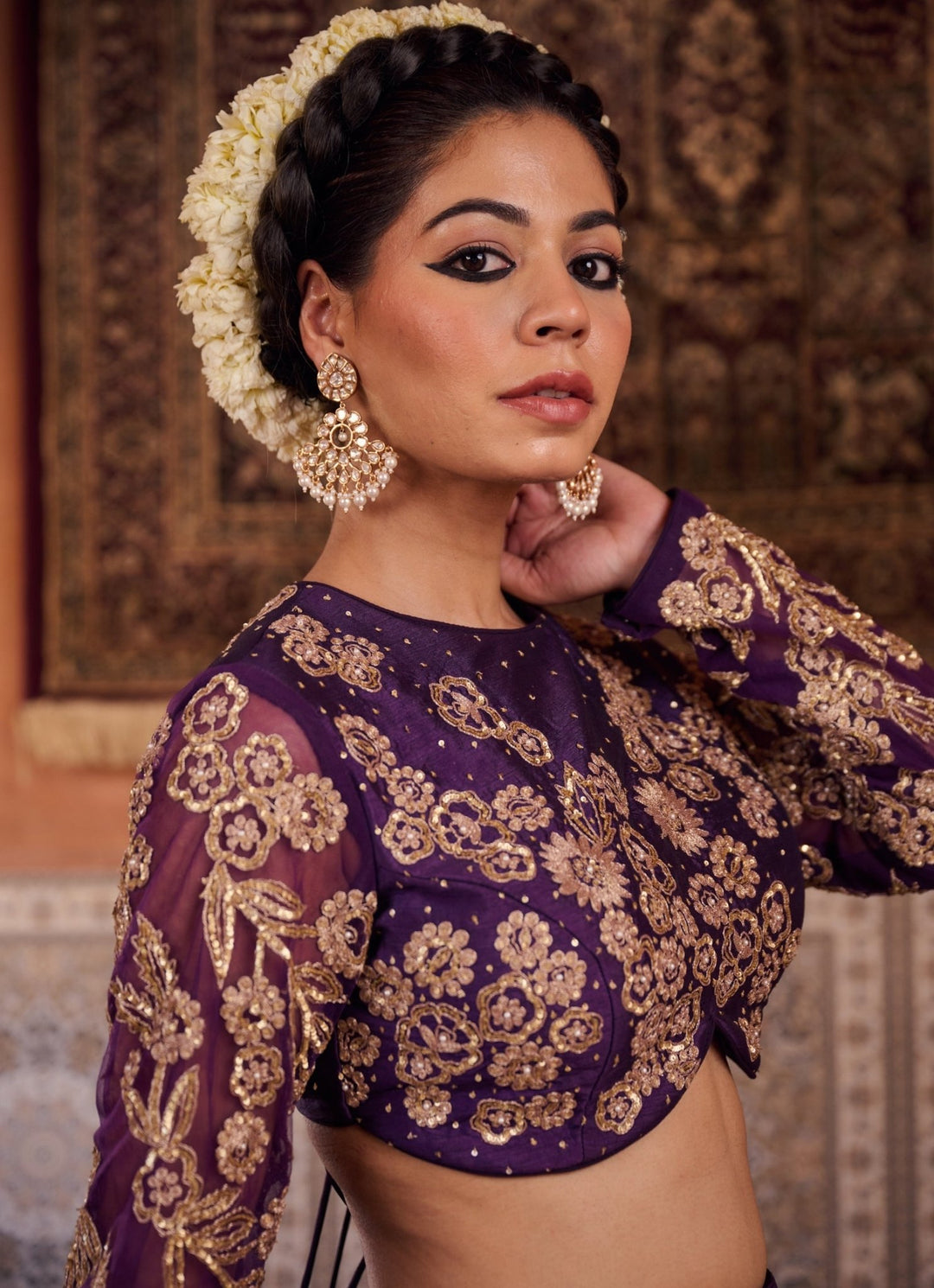 Purple Sequinned Silk Lehenga Set KAPDA DORI - Fabilicious Fashion