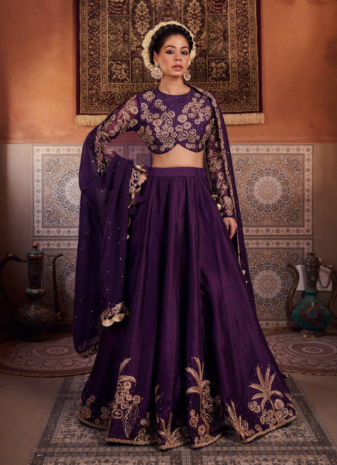 Purple Sequinned Silk Lehenga Set KAPDA DORI - Fabilicious Fashion