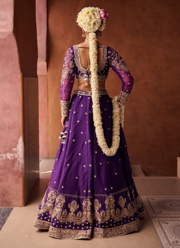 Purple Sequinned Silk Lehenga Set KAPDA DORI - Fabilicious Fashion