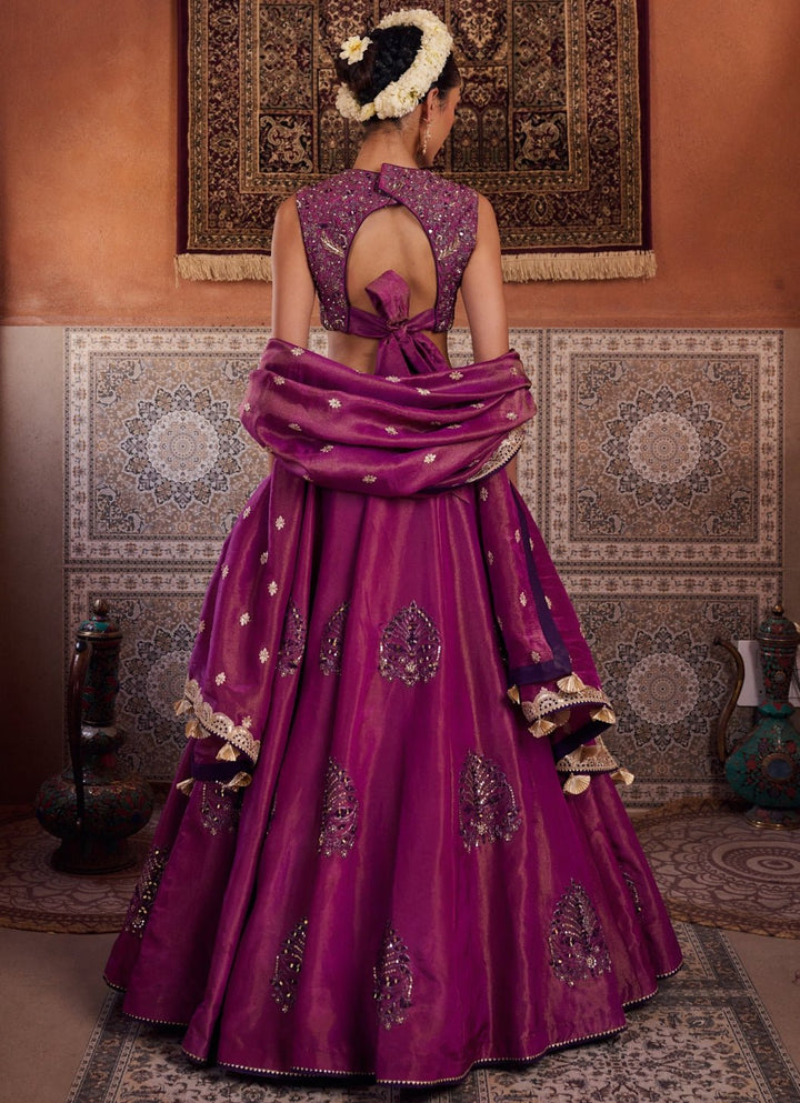 Purple Sequinned Tissue Lehenga Set KAPDA DORI - Fabilicious Fashion