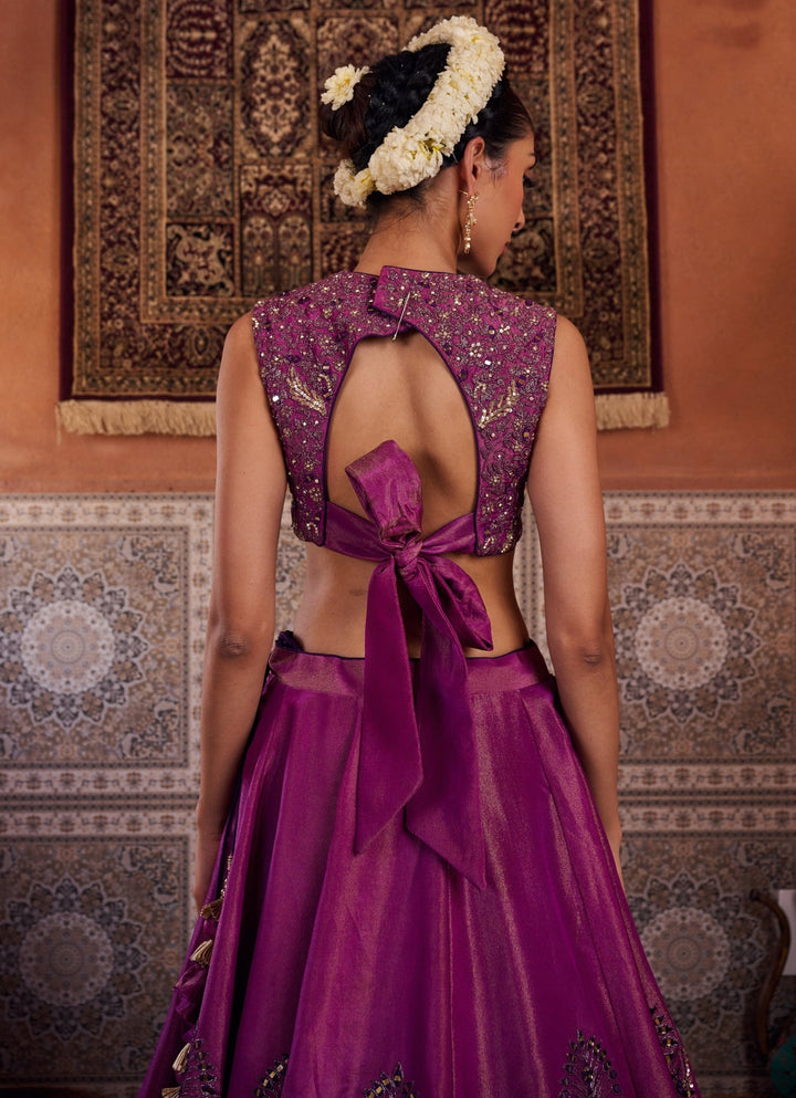 Purple Sequinned Tissue Lehenga Set KAPDA DORI - Fabilicious Fashion