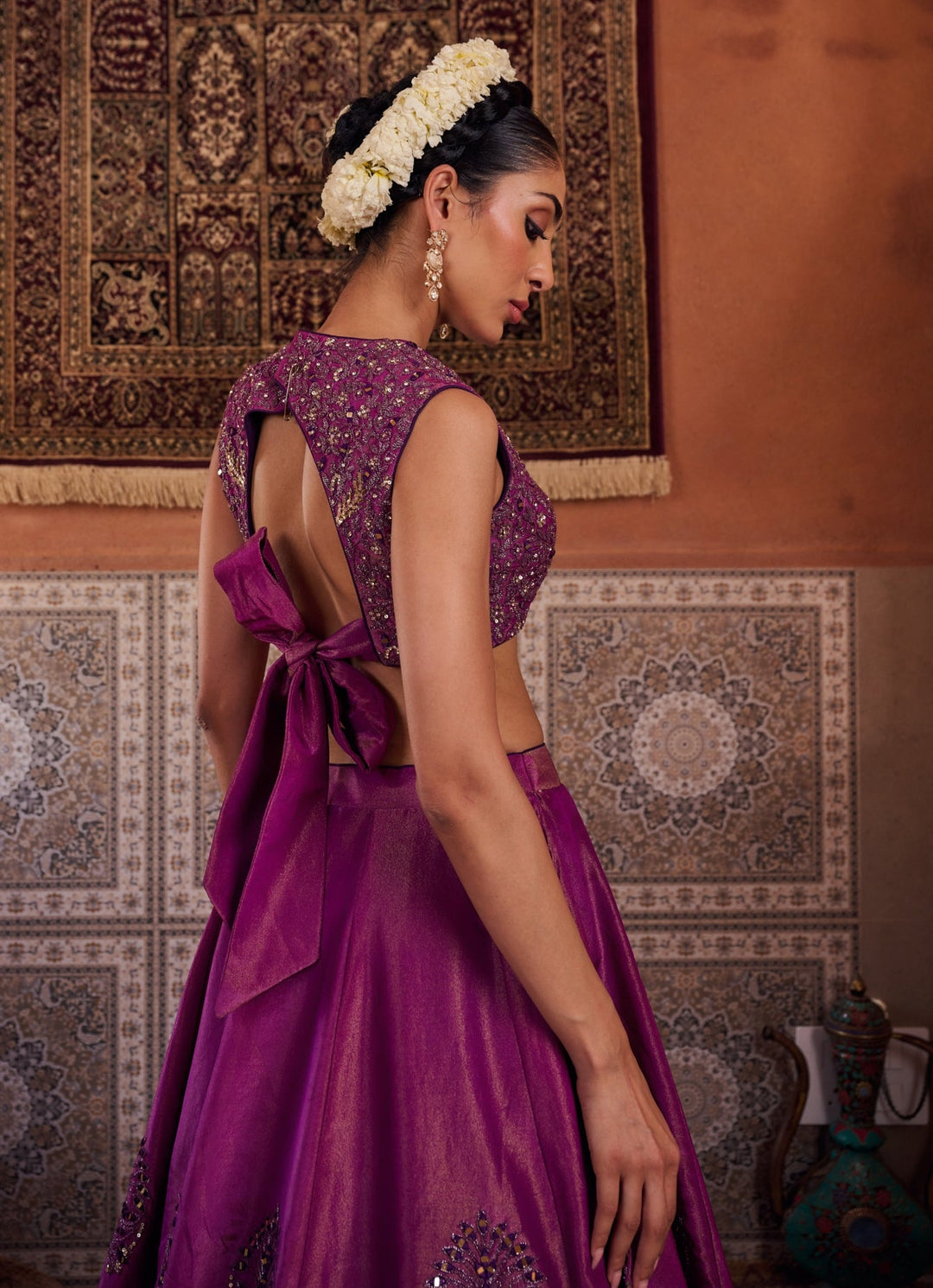 Purple Sequinned Tissue Lehenga Set KAPDA DORI - Fabilicious Fashion