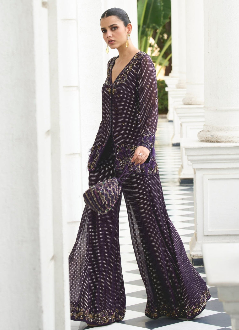 Purple Sequins Embroidered Coord Set Sanya Gulati - Fabilicious Fashion