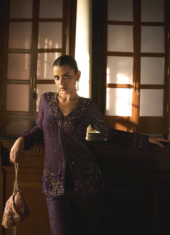 Purple Sequins Embroidered Coord Set Sanya Gulati - Fabilicious Fashion