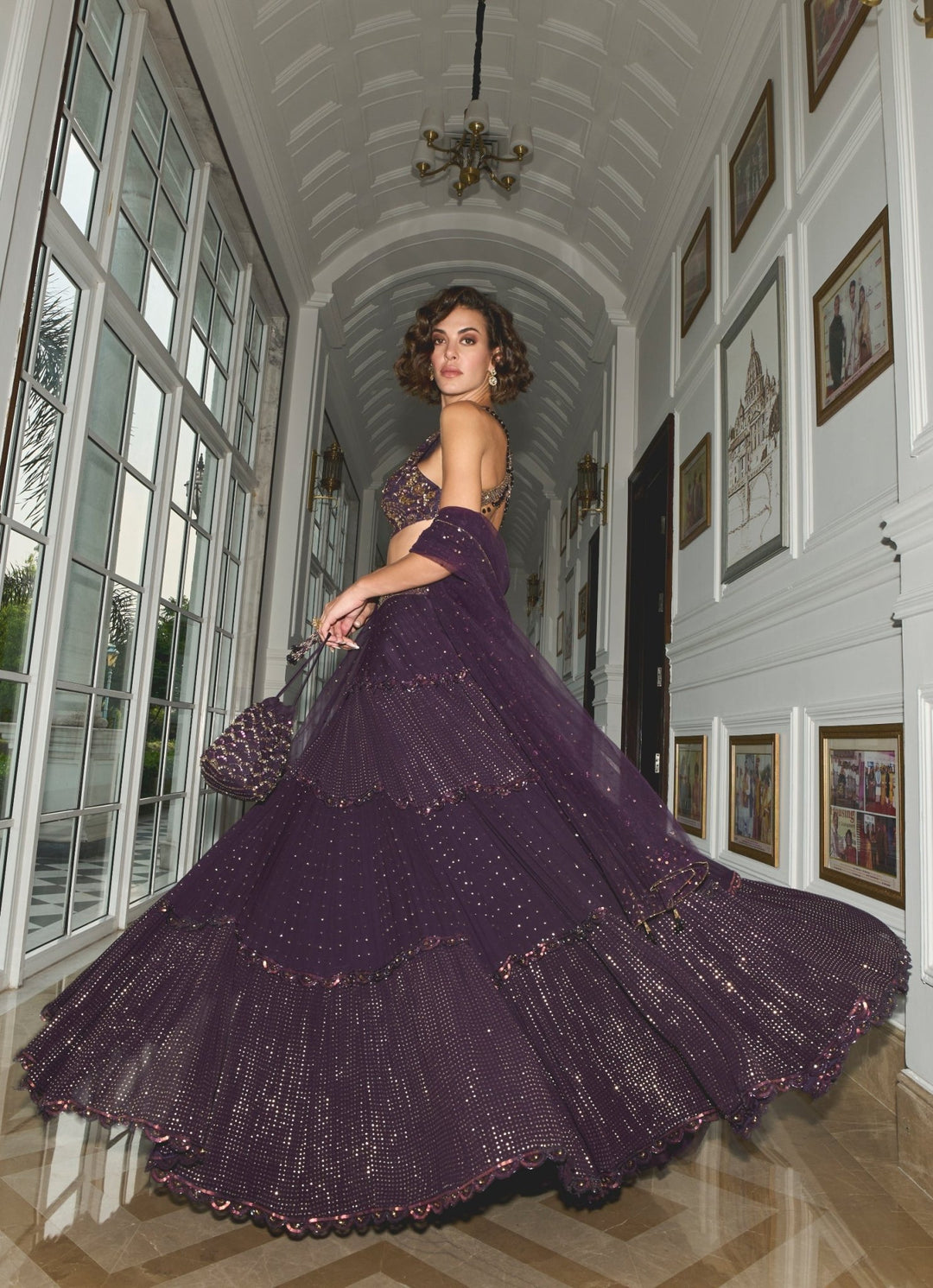 Purple Sequins Embroidered Georgette Lehenga Set Sanya Gulati - Fabilicious Fashion