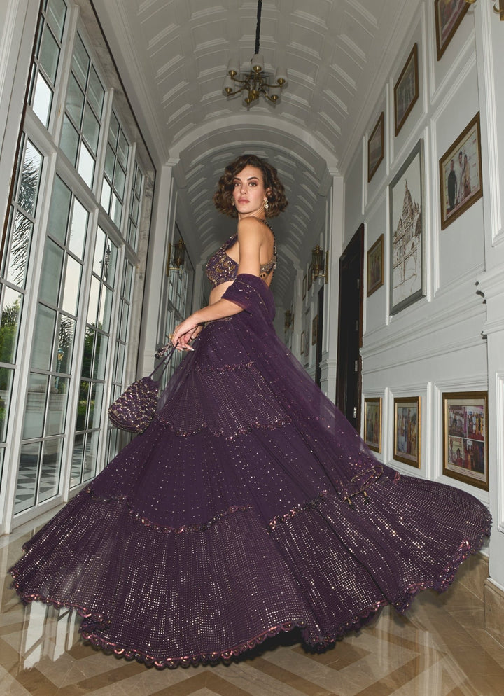 Purple Sequins Embroidered Georgette Lehenga Set Sanya Gulati - Fabilicious Fashion