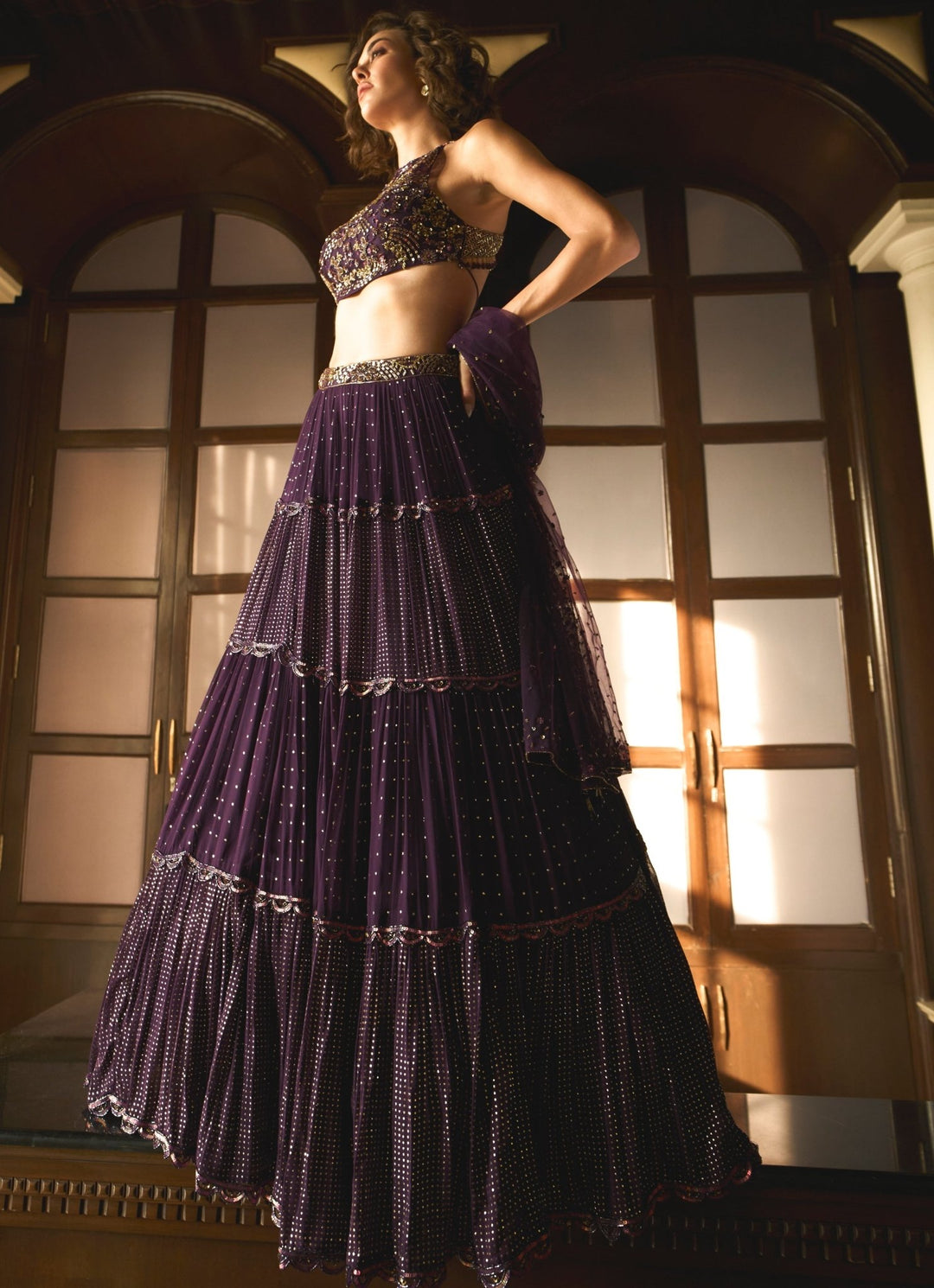 Purple Sequins Embroidered Georgette Lehenga Set Sanya Gulati - Fabilicious Fashion