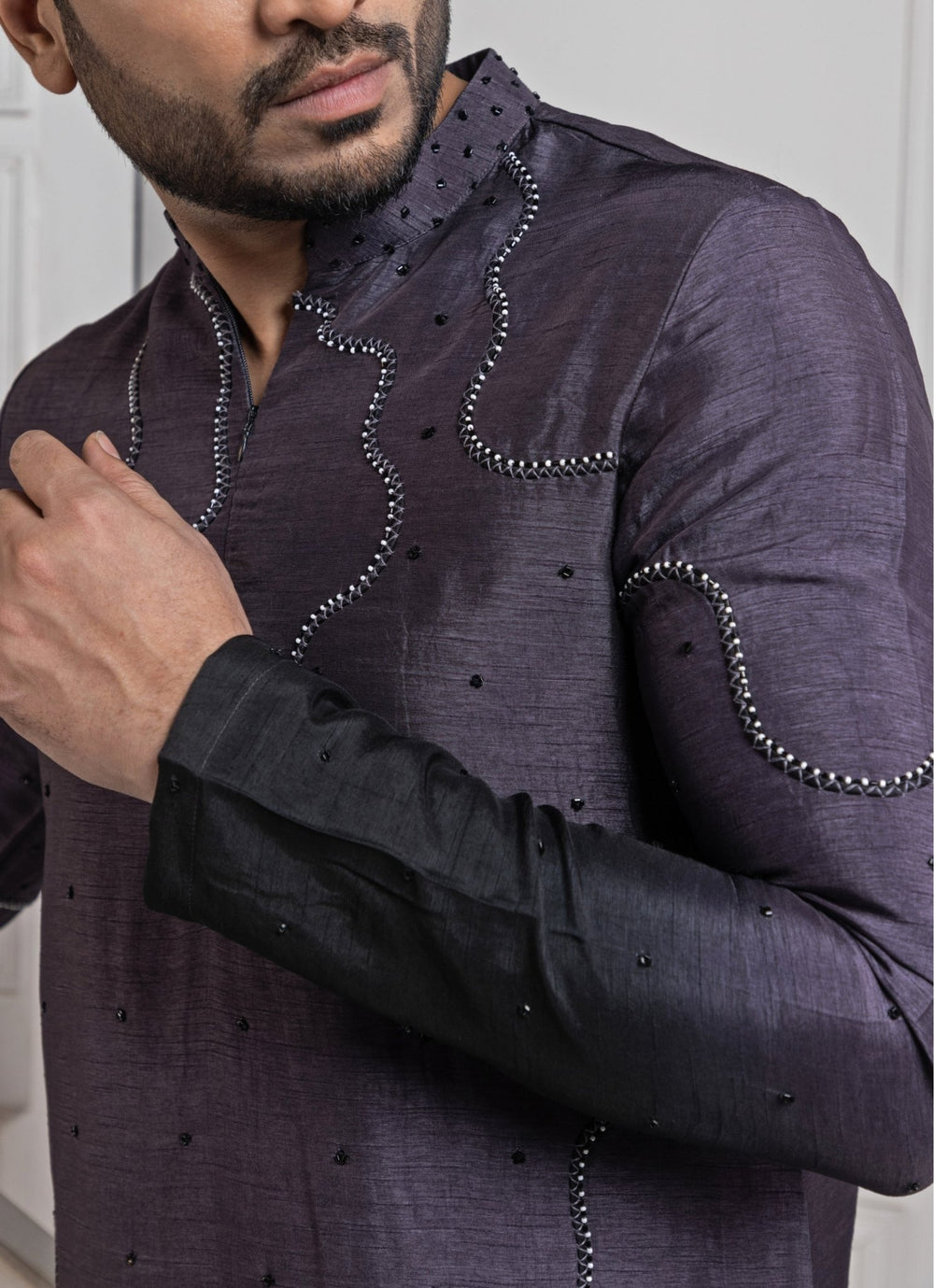 Purple Silk Embroidered Kurta Pant Set Smriti - Fabilicious Fashion
