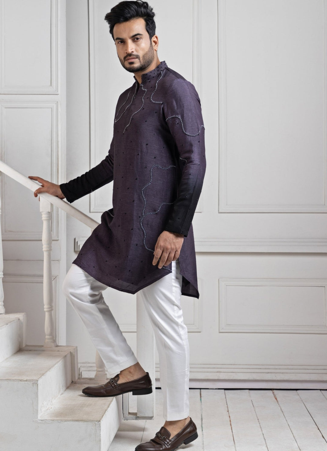 Purple Silk Embroidered Kurta Pant Set Smriti - Fabilicious Fashion