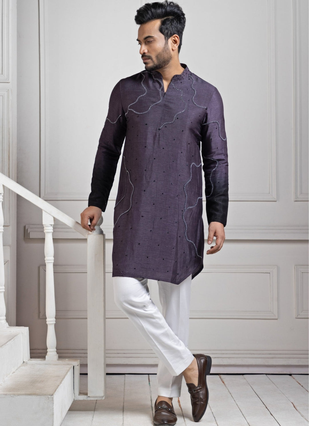 Purple Silk Embroidered Kurta Pant Set Smriti - Fabilicious Fashion