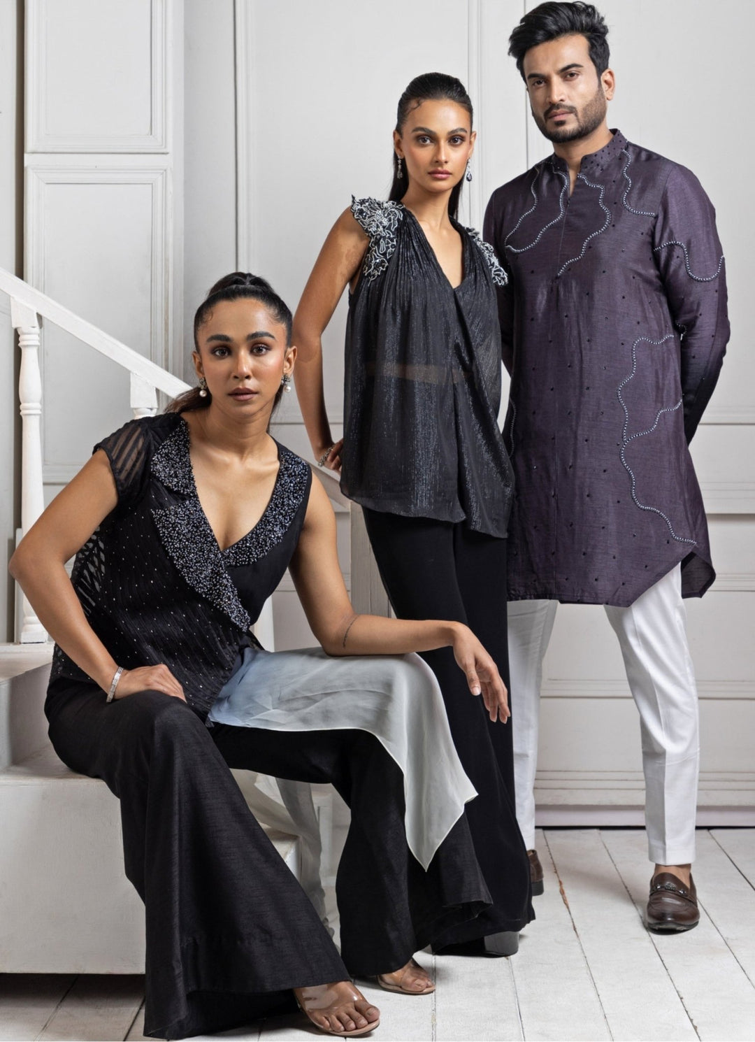 Purple Silk Embroidered Kurta Pant Set Smriti - Fabilicious Fashion