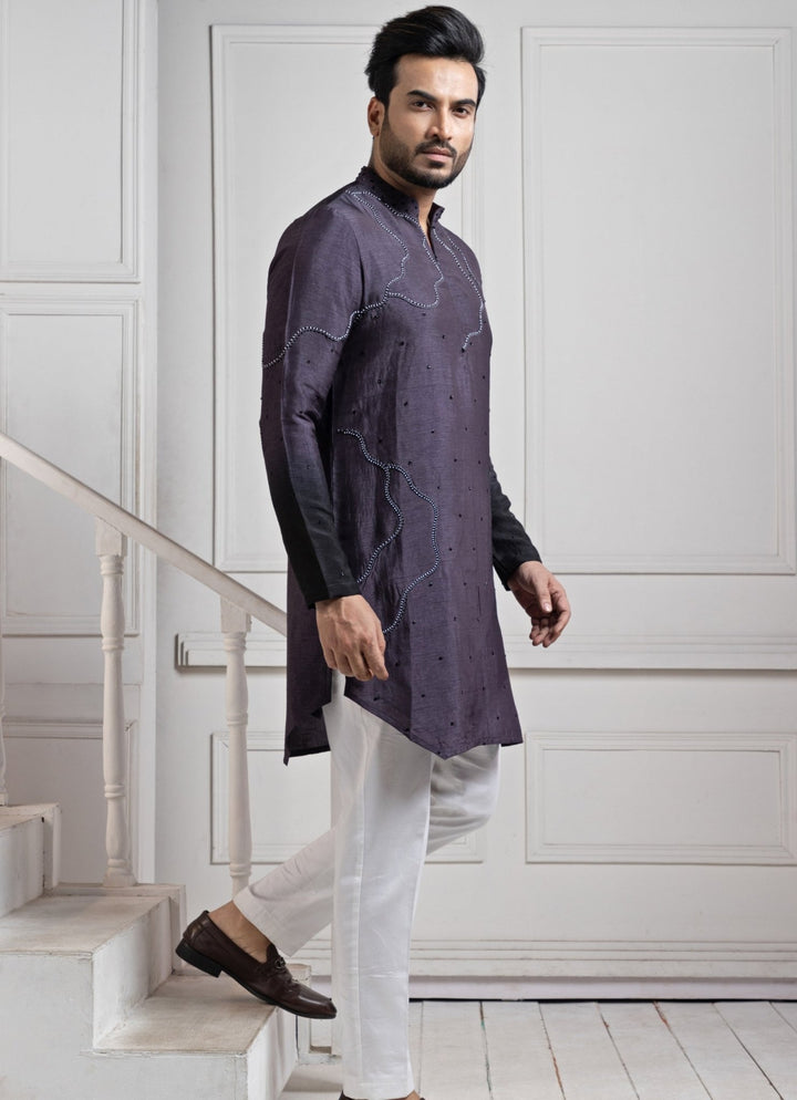 Purple Silk Embroidered Kurta Pant Set Smriti - Fabilicious Fashion