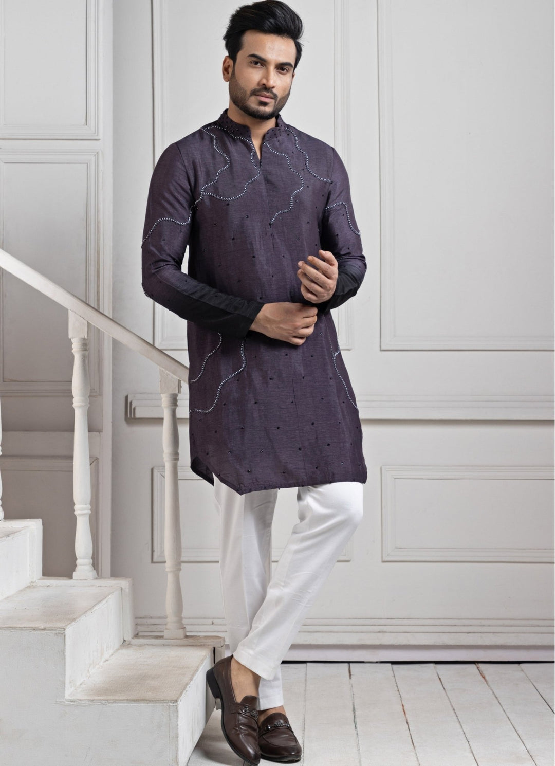 Purple Silk Embroidered Kurta Pant Set Smriti - Fabilicious Fashion