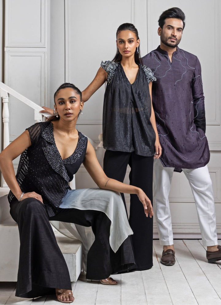 Purple Silk Embroidered Kurta Pant Set Smriti - Fabilicious Fashion