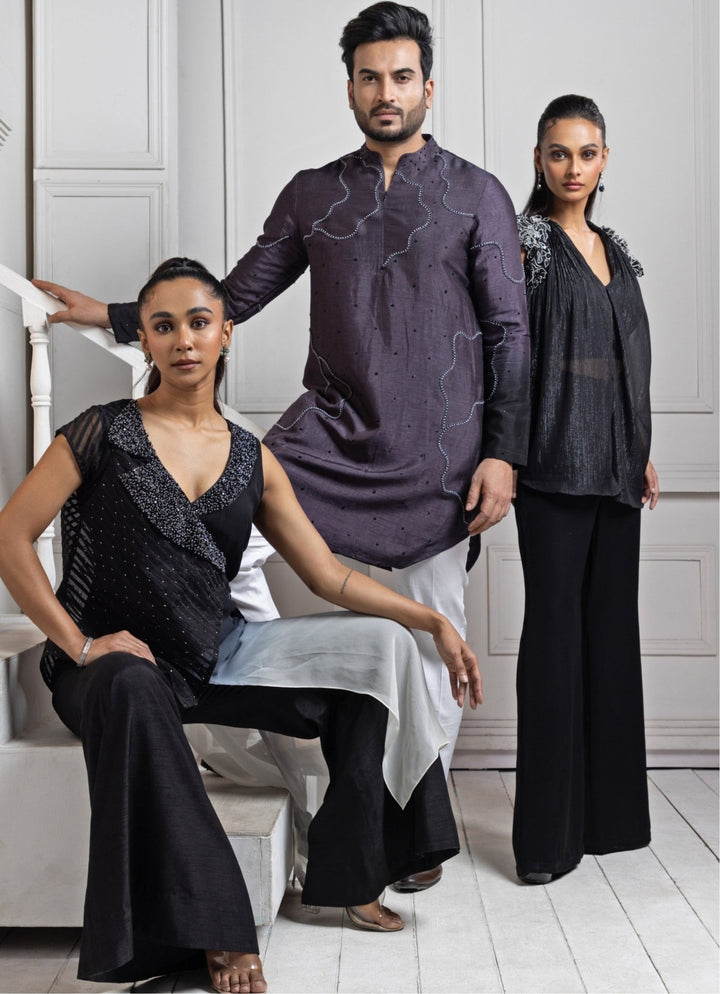 Purple Silk Embroidered Kurta Pant Set Smriti - Fabilicious Fashion
