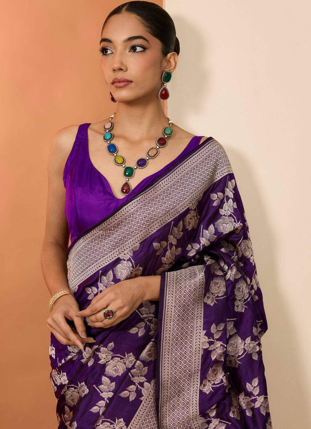 Purple Silk Embroidered Saree Set Neha Khullar - Fabilicious Fashion