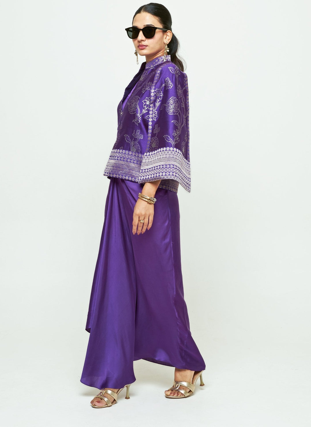 Sobariko Purple Silk Jacket With Draped Skirt SetFabilicious Fashion