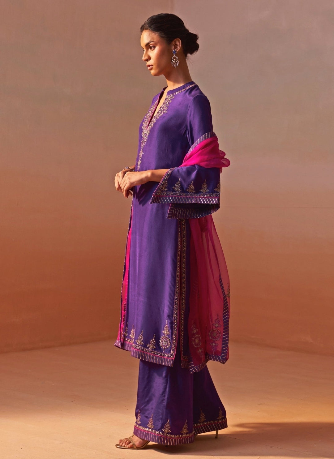 Nitika Gujral Purple Silk Kurta Palazzo Set With Pink DupattaFabilicious Fashion