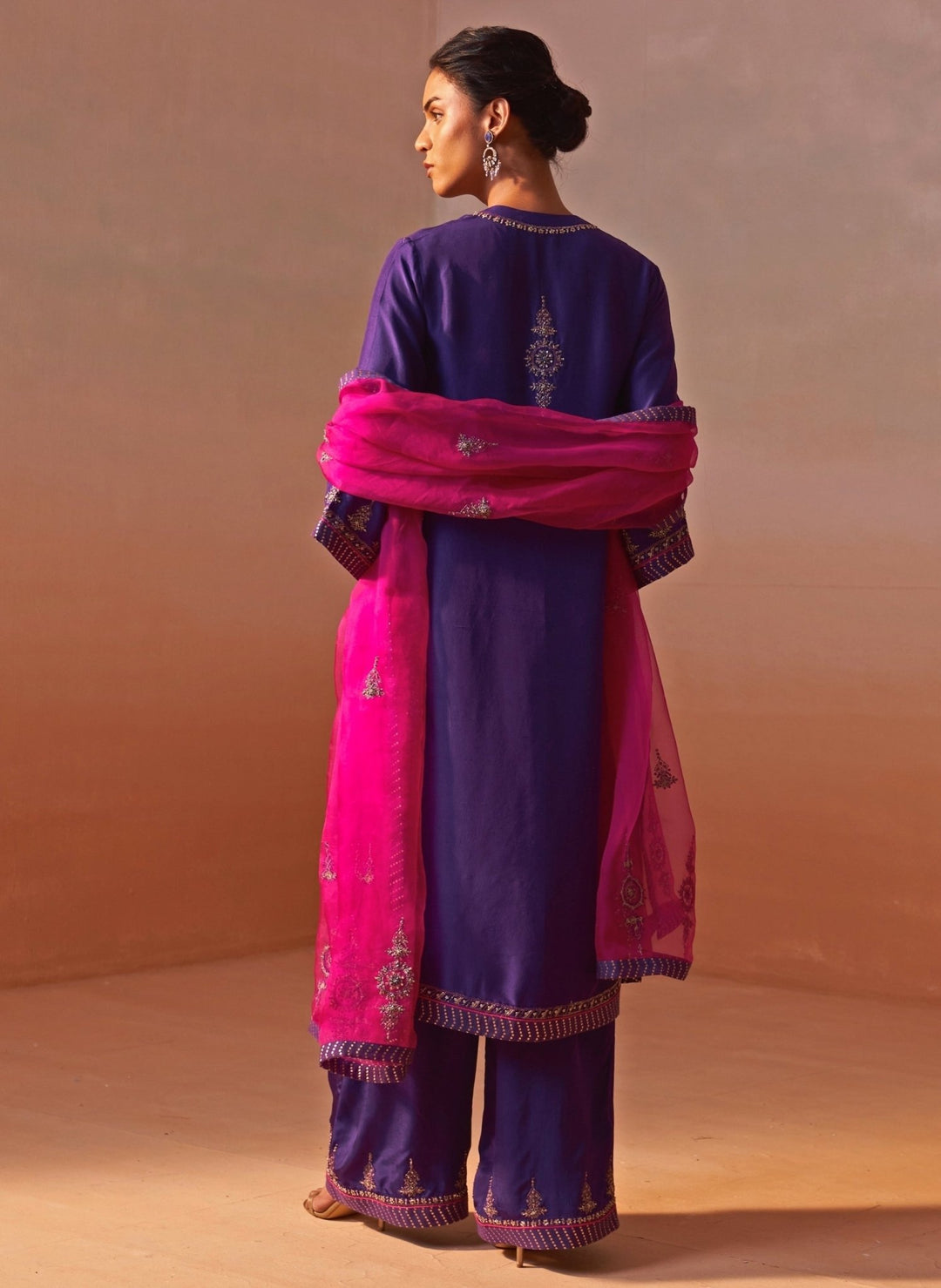 Nitika Gujral Purple Silk Kurta Palazzo Set With Pink DupattaFabilicious Fashion