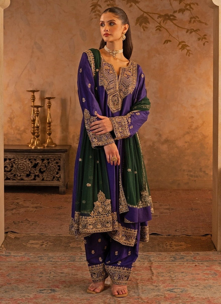 Angad Singh Purple Silk Kurta Pants With Green DupattaFabilicious Fashion