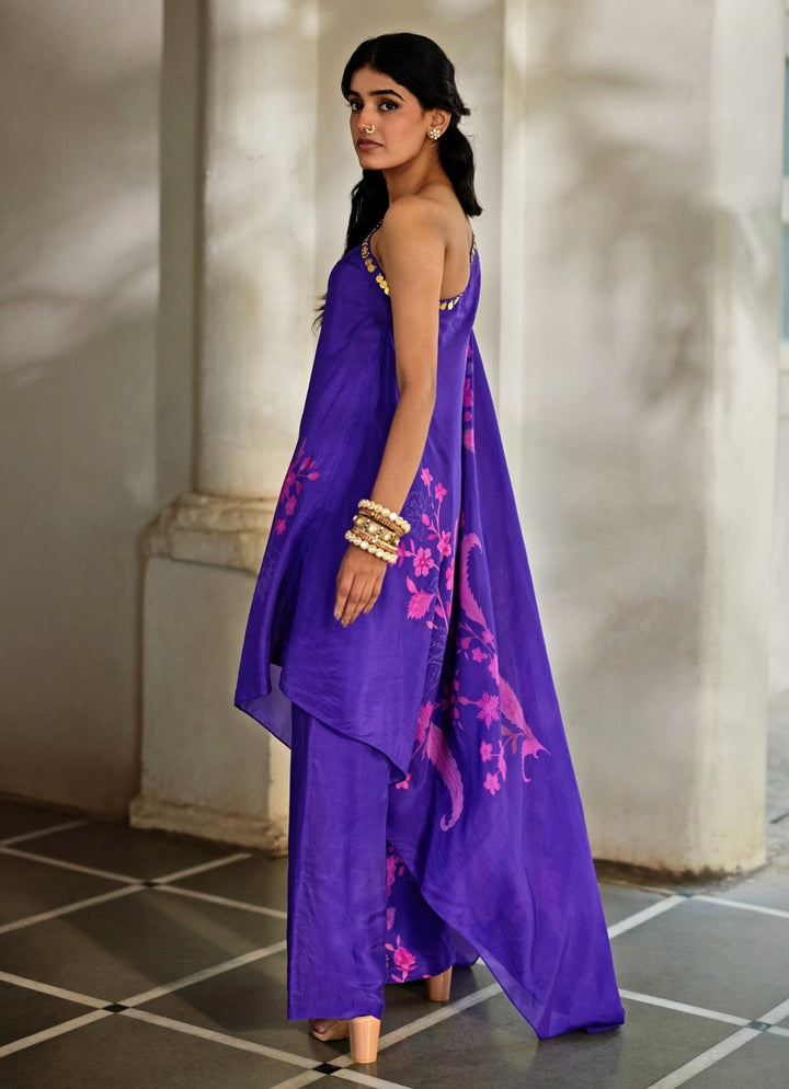 Purple Silk One - Shoulder Dress With Pants Paulmi and Harsh - Fabilicious Fashion
