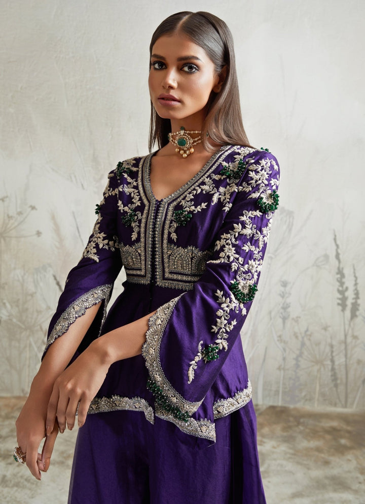 Prisho Purple Silk Peplum Kurta Sharara SetFabilicious Fashion