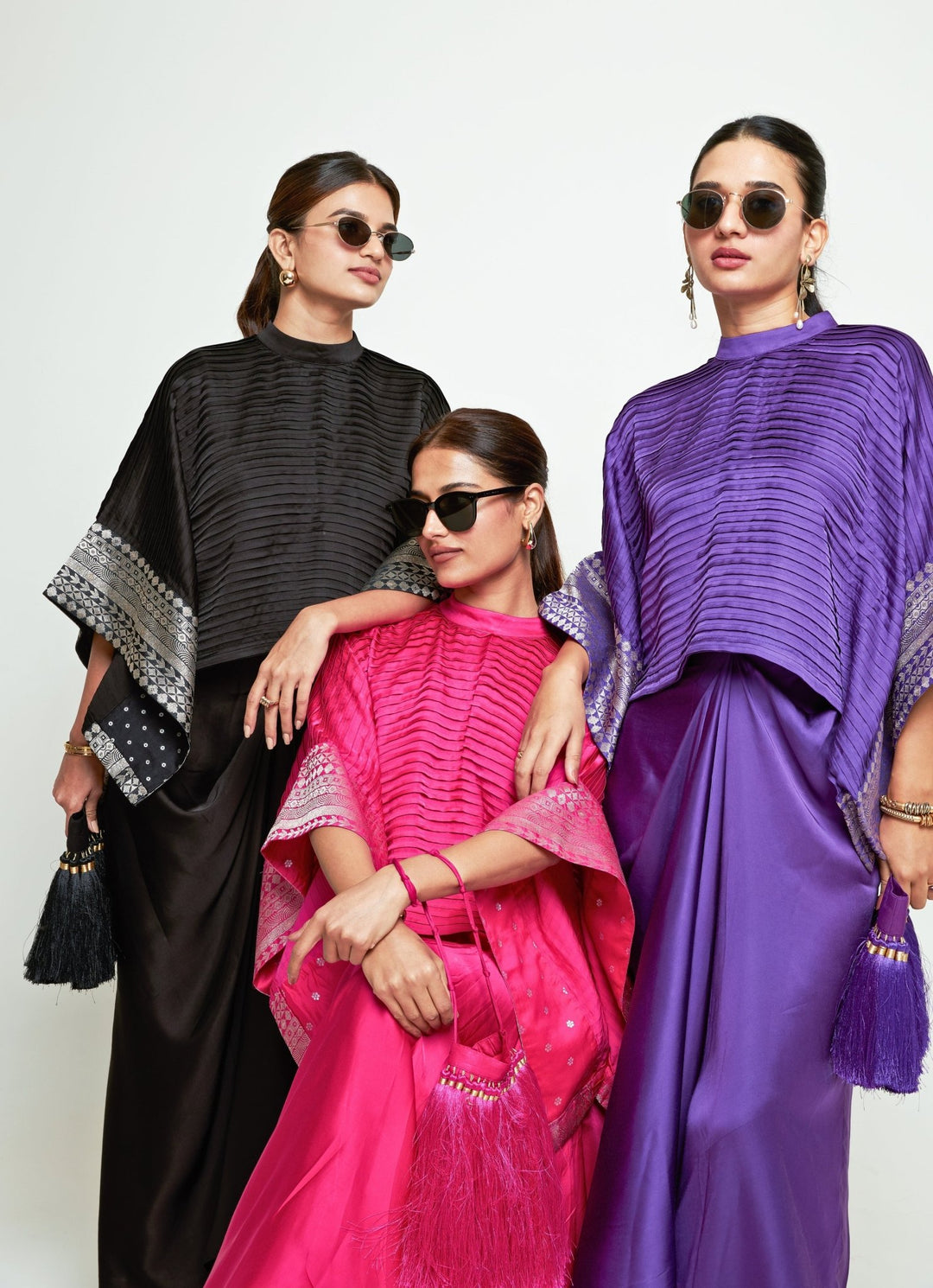 Sobariko Purple Silk Pleated Top With Draped Skirt SetFabilicious Fashion