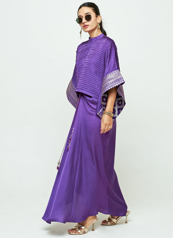 Sobariko Purple Silk Pleated Top With Draped Skirt SetFabilicious Fashion