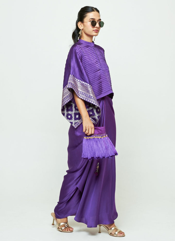 Sobariko Purple Silk Pleated Top With Draped Skirt SetFabilicious Fashion