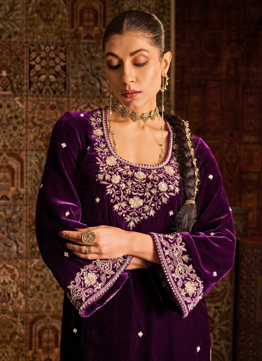 Zoon Tribe Purple Silk Velvet Kurta Pants Set With Contrast DupattaFabilicious Fashion