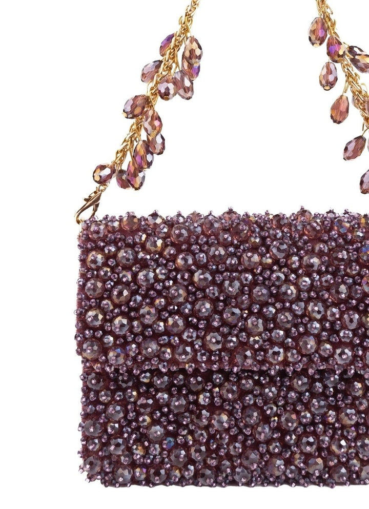 Purple Suede Crystal Embellished Mini Bag House of Kosha - Fabilicious Fashion