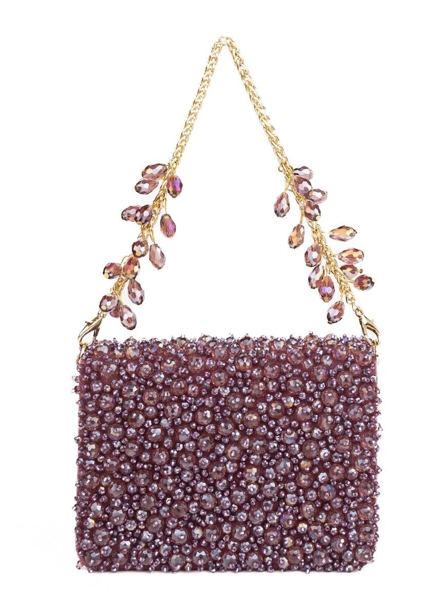 Purple Suede Crystal Embellished Mini Bag House of Kosha - Fabilicious Fashion