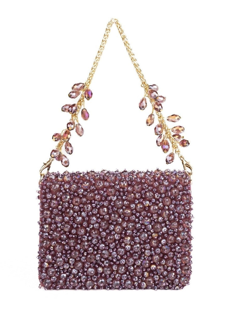 Purple Suede Crystal Embellished Mini Bag House of Kosha - Fabilicious Fashion