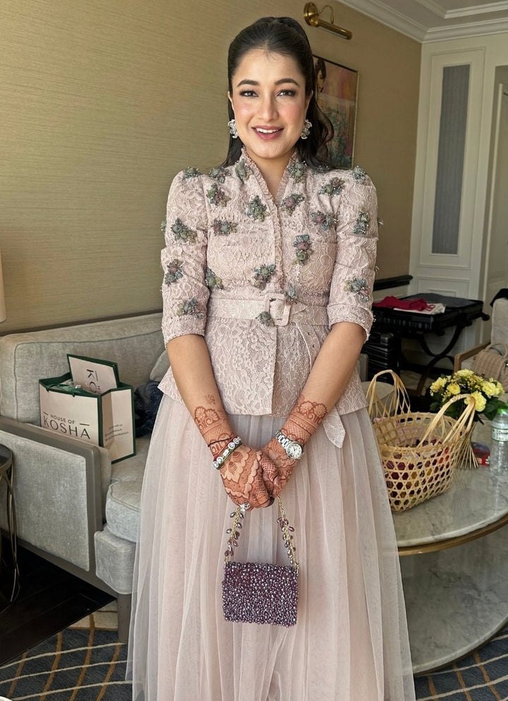 Purple Suede Crystal Embellished Mini Bag House of Kosha - Fabilicious Fashion