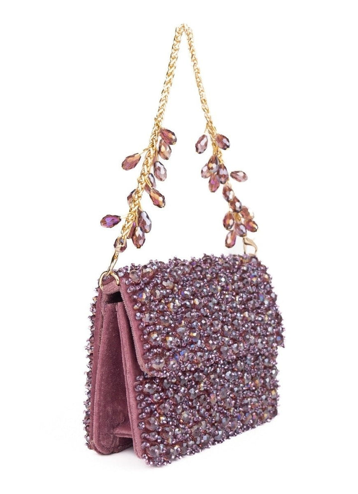 Purple Suede Crystal Embellished Mini Bag House of Kosha - Fabilicious Fashion