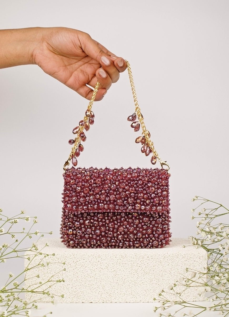 Purple Suede Crystal Embellished Mini Bag House of Kosha - Fabilicious Fashion