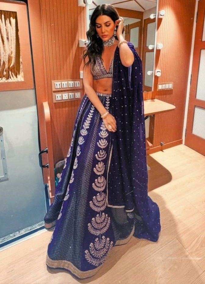 Chamee and Palak Purple Tissue Jamewar LehengaFabilicious Fashion