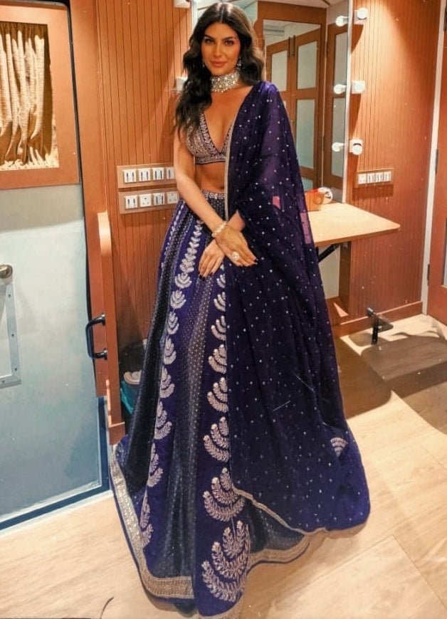 Chamee and Palak Purple Tissue Jamewar LehengaFabilicious Fashion