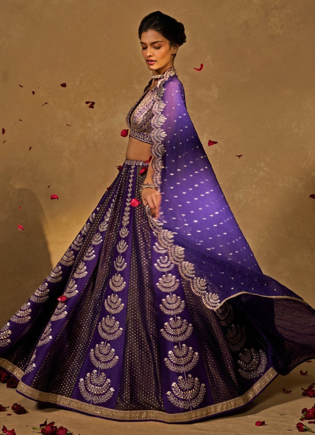 Purple Tissue Jamewar Lehenga Chamee &amp; Palak - Fabilicious Fashion