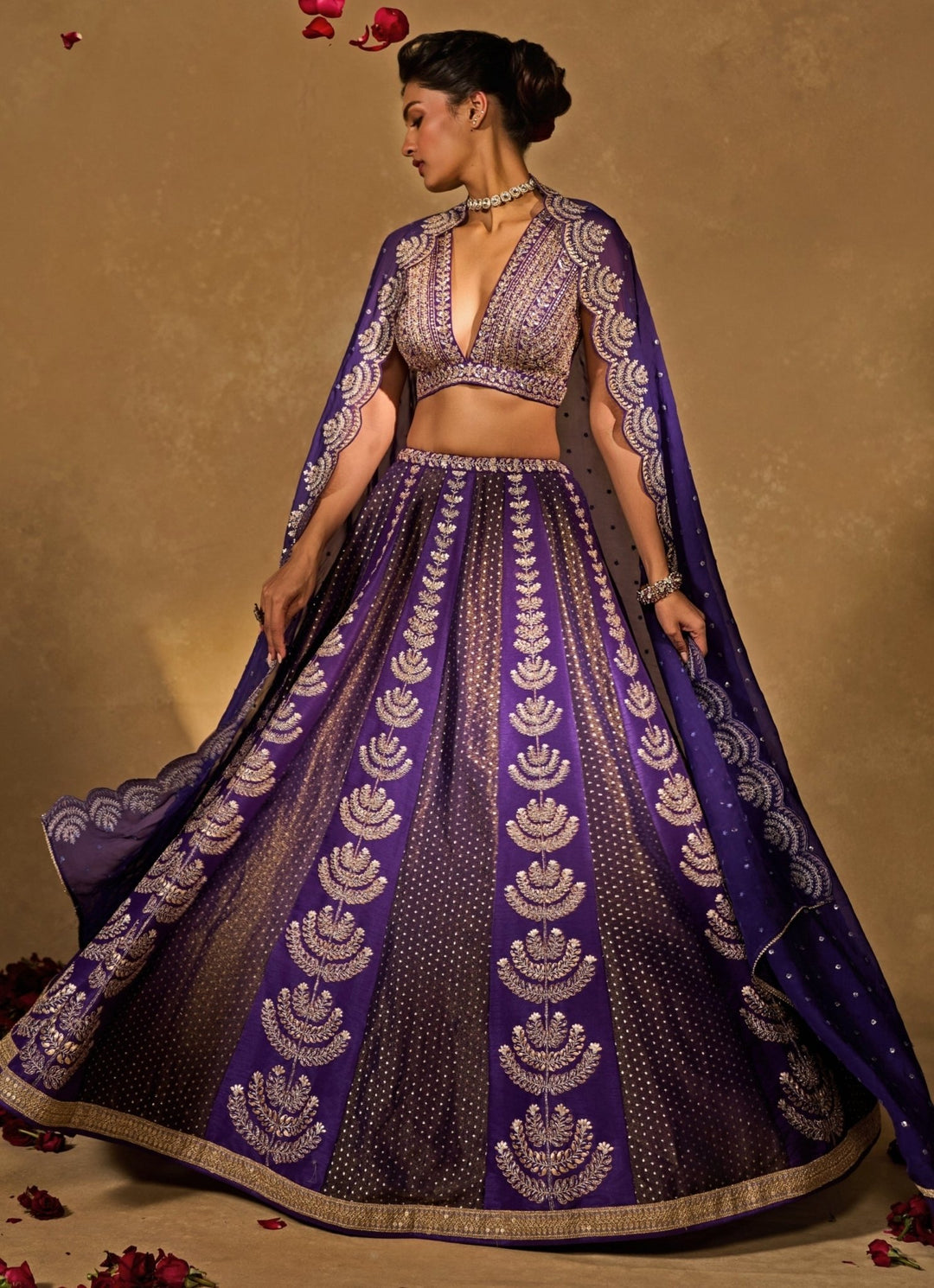 Purple Tissue Jamewar Lehenga Chamee &amp; Palak - Fabilicious Fashion