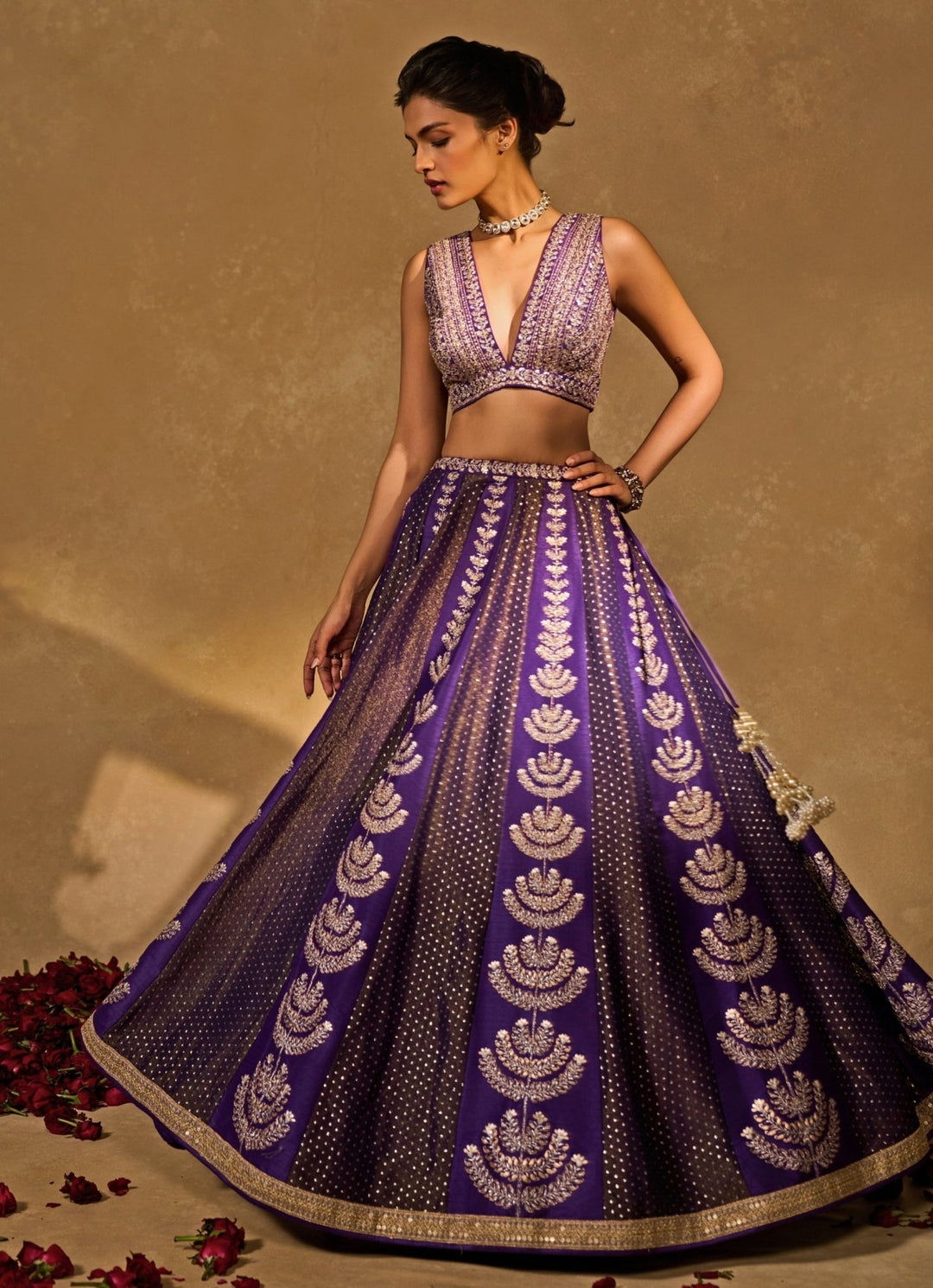 Purple Tissue Jamewar Lehenga Chamee &amp; Palak - Fabilicious Fashion