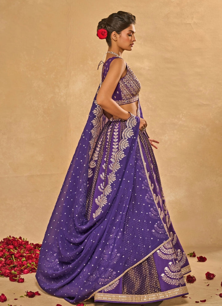 Purple Tissue Jamewar Lehenga Chamee &amp; Palak - Fabilicious Fashion