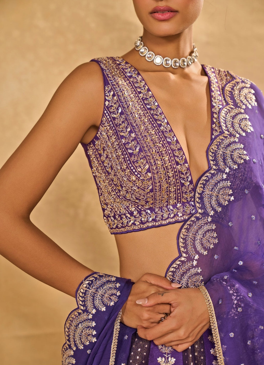 Purple Tissue Jamewar Lehenga Chamee &amp; Palak - Fabilicious Fashion
