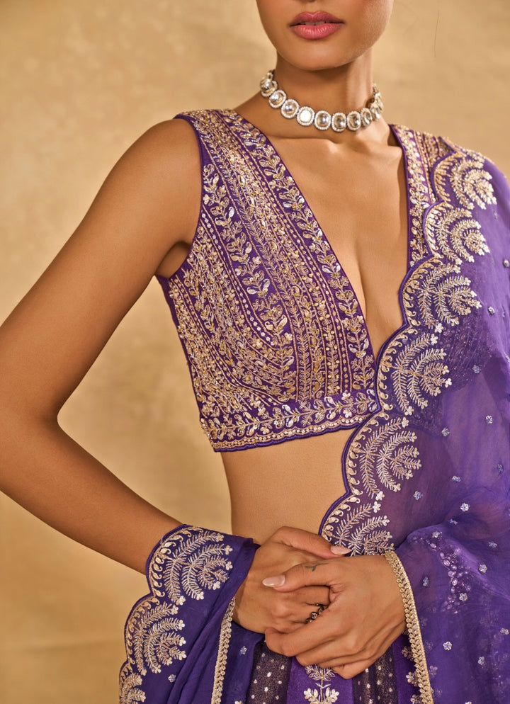 Purple Tissue Jamewar Lehenga Chamee &amp; Palak - Fabilicious Fashion